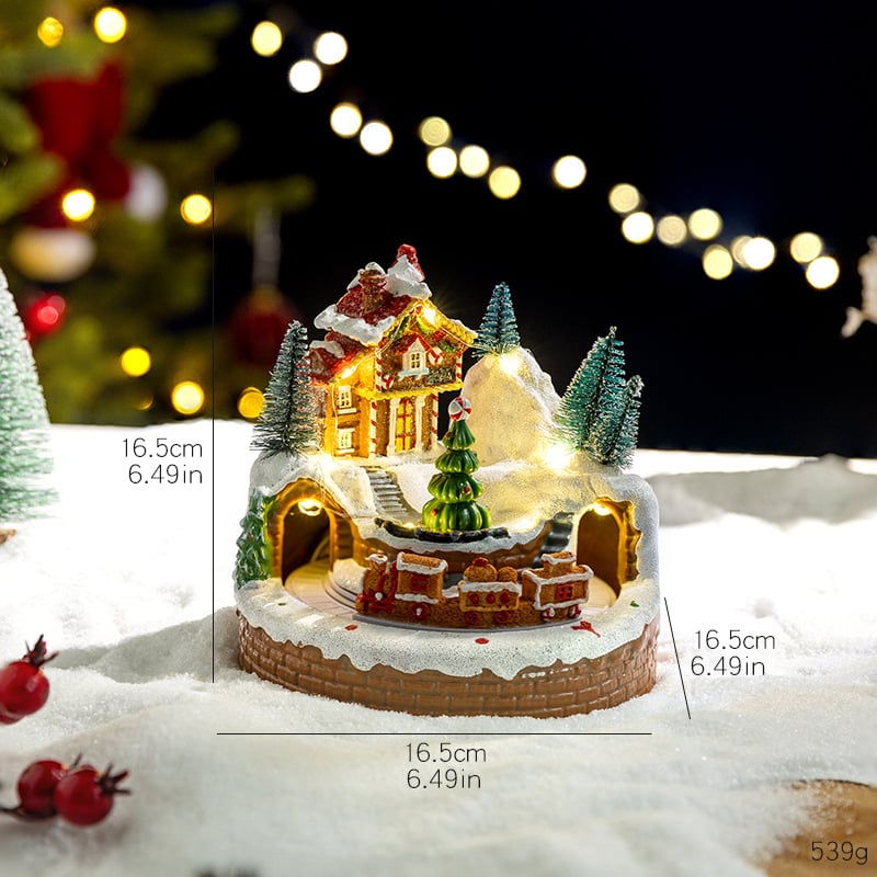 Meimei Crafts Cutie muzicală de Crăciun - rășină, iluminare și tren rotativ, stil European și American