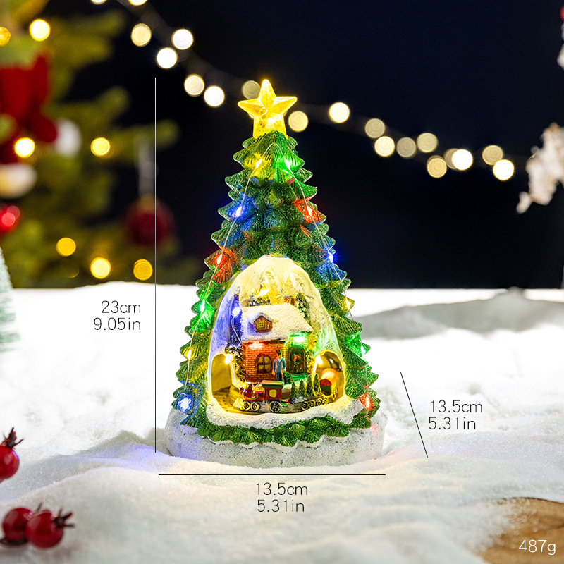 Meimei Crafts Cutie muzicală de Crăciun - rășină, iluminare și tren rotativ, stil European și American