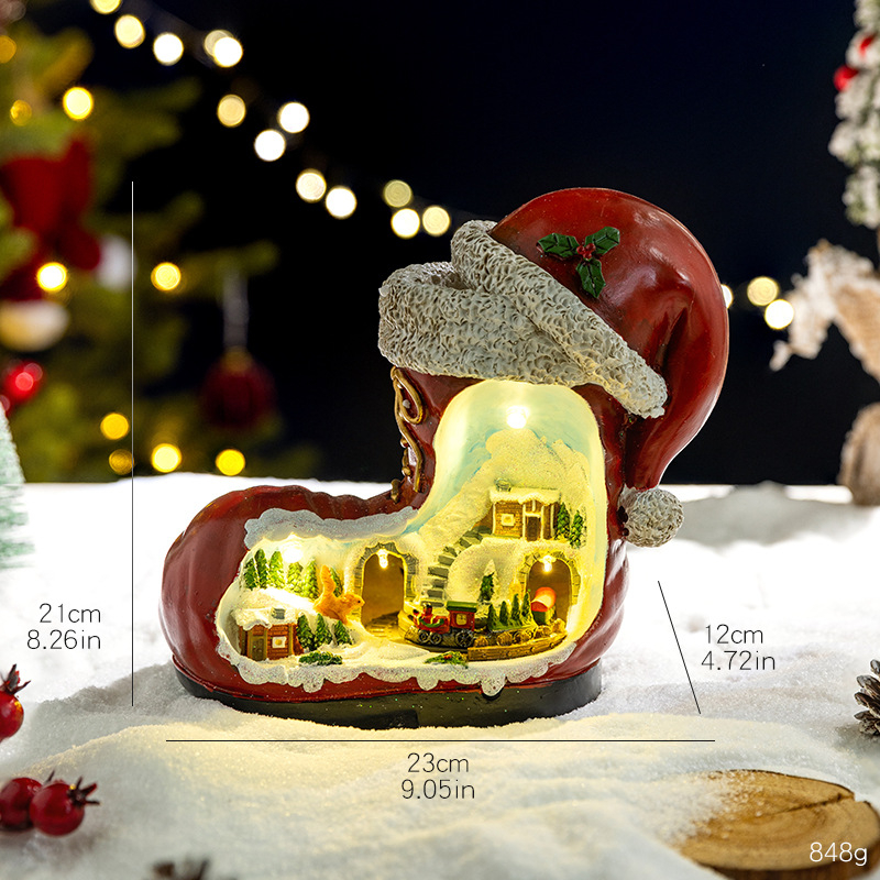 Meimei Crafts Cutie muzicală de Crăciun - rășină, iluminare și tren rotativ, stil European și American