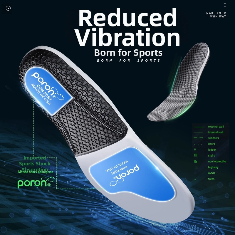 Vložky s oporou klenby do športových topánok, PU materiál, model P923poron arch, celá vložka, tlmenie nárazov, vhodné pre tenisky, kožené topánky a bežné topánky