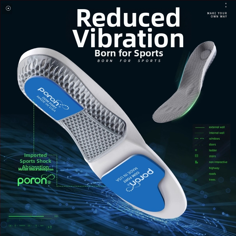 Vložky s oporou klenby do športových topánok, PU materiál, model P923poron arch, celá vložka, tlmenie nárazov, vhodné pre tenisky, kožené topánky a bežné topánky