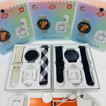 Watch7MaxSuit pametni sat Bluetooth slušalica 2-u-1 paket za pozive, glazbu i sport — Praćenje srčanog ritma, Praćenje sna, Dnevna vodootpornost, IPS zaslon, Bluetooth pozivi