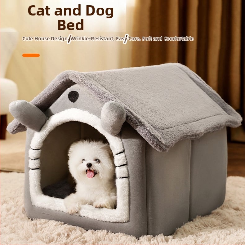 Гнездо за котки и кучета за всички сезони — закрито и измиващо се, зимно топло, във вилен стил дом; Материал: плат; Бранд: New Cute; Продукт номер: Villa House Pet Nest