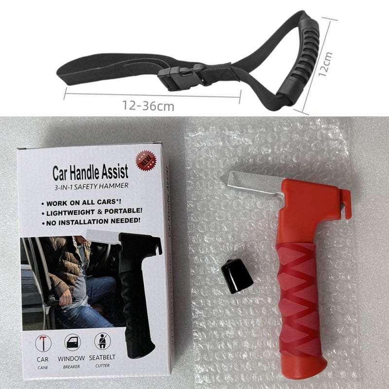 Automobilski 3-u-1 alat za nuždu: čekić za razbijanje stakla, dodatak naslona za ruku, Lin ting, materijal ABS aluminijska legura, težina 0,18 kg