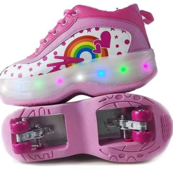 BaBuTong τετράτροχα παπούτσια ρόλλερ με φωτιζόμενους τροχούς, Unisex, διπλής σειράς PU τροχοί, σόλα από TPR