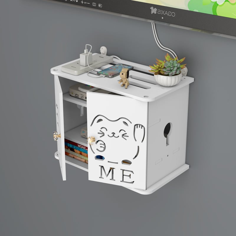 Router és set-top box tartó — fa-plasztik lemez konstrukció, porálló, 1 réteg, asztali tárolás, modern minimalista stílus