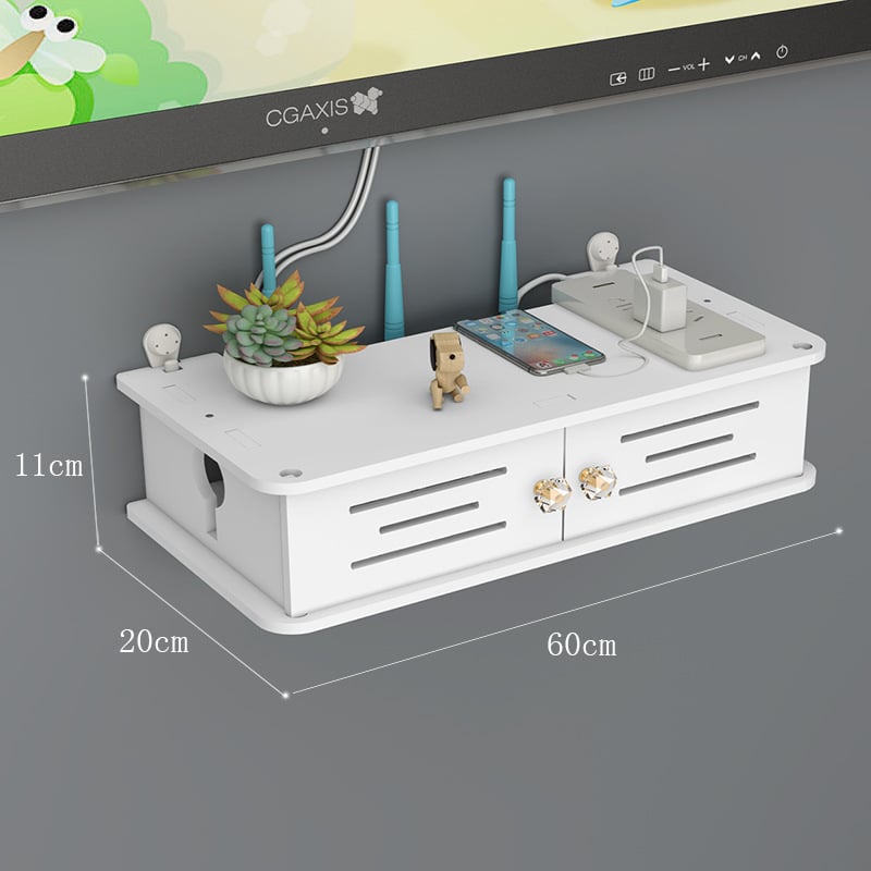 Router és set-top box tartó — fa-plasztik lemez konstrukció, porálló, 1 réteg, asztali tárolás, modern minimalista stílus