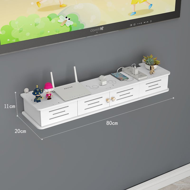Router és set-top box tartó — fa-plasztik lemez konstrukció, porálló, 1 réteg, asztali tárolás, modern minimalista stílus