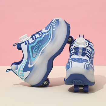 Unisex Heelys stil rol tenisice s dvostrukim redom kotača, PU kotači, TPR potplat