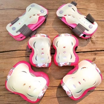 Детски шестчастен комплект защитни средства за каране на ролери: коленни предпазители, лакътни и киткови защити, флуоресцентен дизайн; опаковка 50 или 100 комплекта