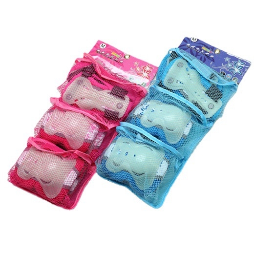 Детски шестчастен комплект защитни средства за каране на ролери: коленни предпазители, лакътни и киткови защити, флуоресцентен дизайн; опаковка 50 или 100 комплекта