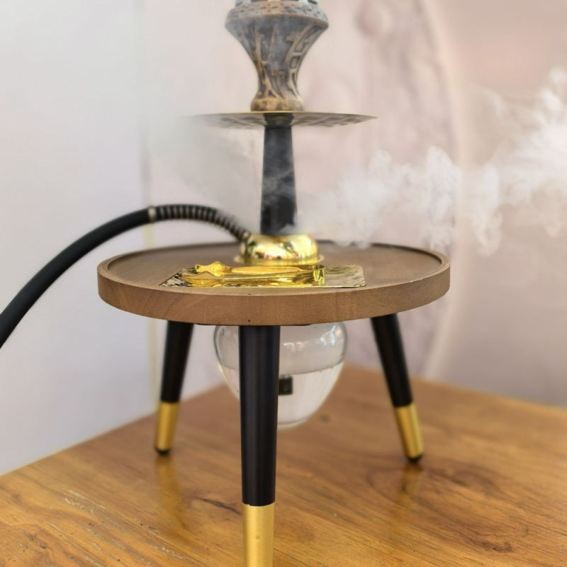 Narghila s okruglim drvenim stolom, konstrukcija od mahagonija i aluminijskog zlitka, paket od 4 kom, pogodno kao dar