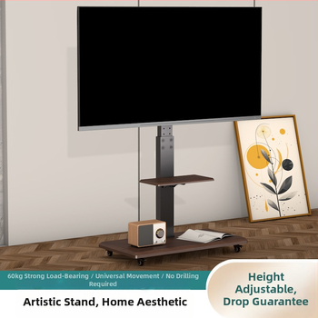 Prenosný stojan na podlahe pre televízor s úložným priestorom, univerzálnymi kolieskami, konštrukcia zo studenej valcovanej ocele; kompatibilné s inteligentnými televízormi.