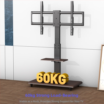 Prenosný stojan na podlahe pre televízor s úložným priestorom, univerzálnymi kolieskami, konštrukcia zo studenej valcovanej ocele; kompatibilné s inteligentnými televízormi.