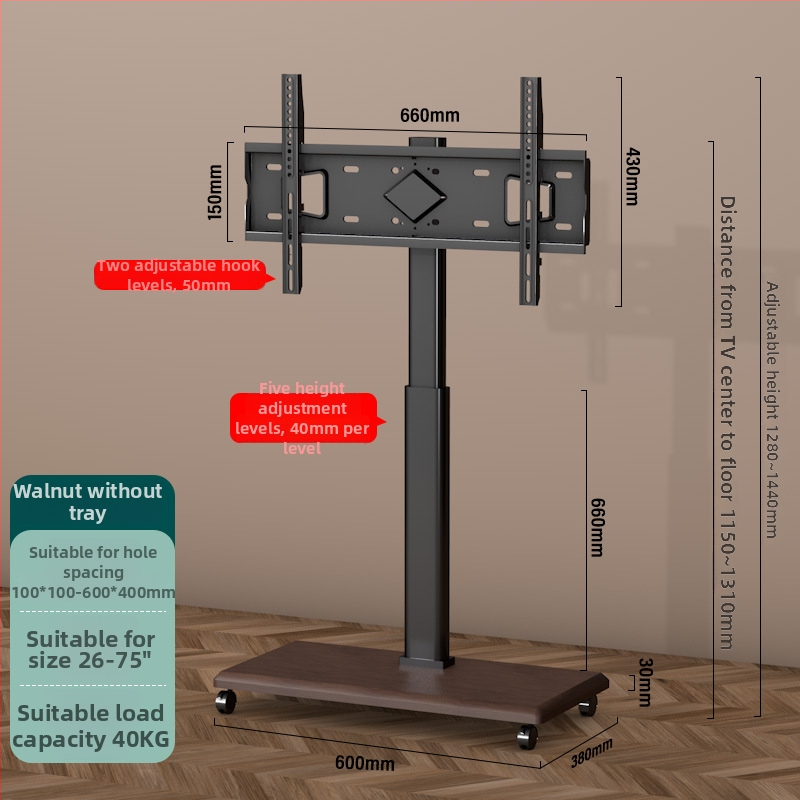 Prenosný stojan na podlahe pre televízor s úložným priestorom, univerzálnymi kolieskami, konštrukcia zo studenej valcovanej ocele; kompatibilné s inteligentnými televízormi.