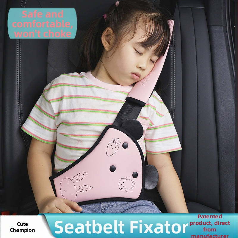 Nastaviteľný držiak bezpečnostného pásu pre detské auto s ochranou krku a obmedzovačom ramena-brucha - PVC materiál