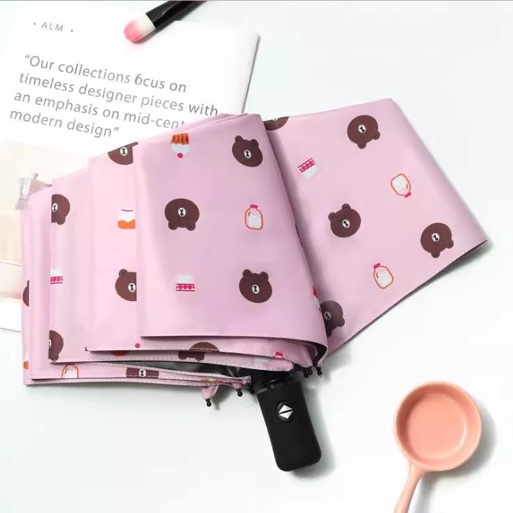 Automata nap- és eső elleni esernyő, 3 részben összecsukható kivitel, acél váz 8 bordával, 170T vegyi rostból készült szövet gumírozott bevonattal, középső oszlop rostból, műanyag fogantyú, modell YS-6034