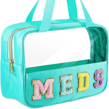 Διαφανές PVC τσαντάκι καλλυντικών με μοτίβο γράμματος, επένδυση από πολυεστέρα — αδιάβροχο, διαχωρισμός στεγνών–υγρών, ταξιδιωτικός οργανωτής