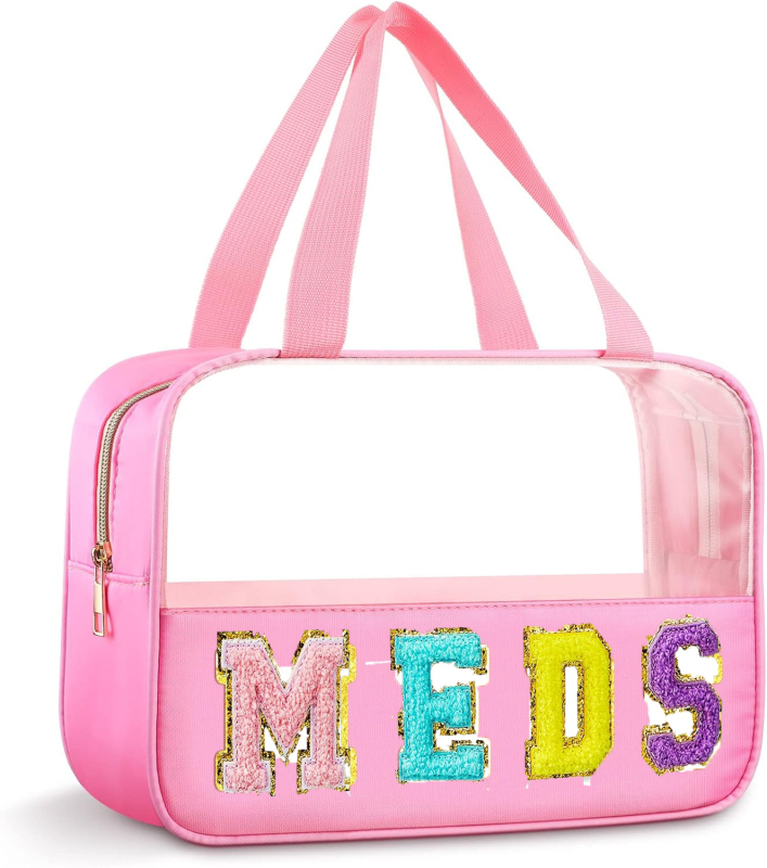 Διαφανές PVC τσαντάκι καλλυντικών με μοτίβο γράμματος, επένδυση από πολυεστέρα — αδιάβροχο, διαχωρισμός στεγνών–υγρών, ταξιδιωτικός οργανωτής