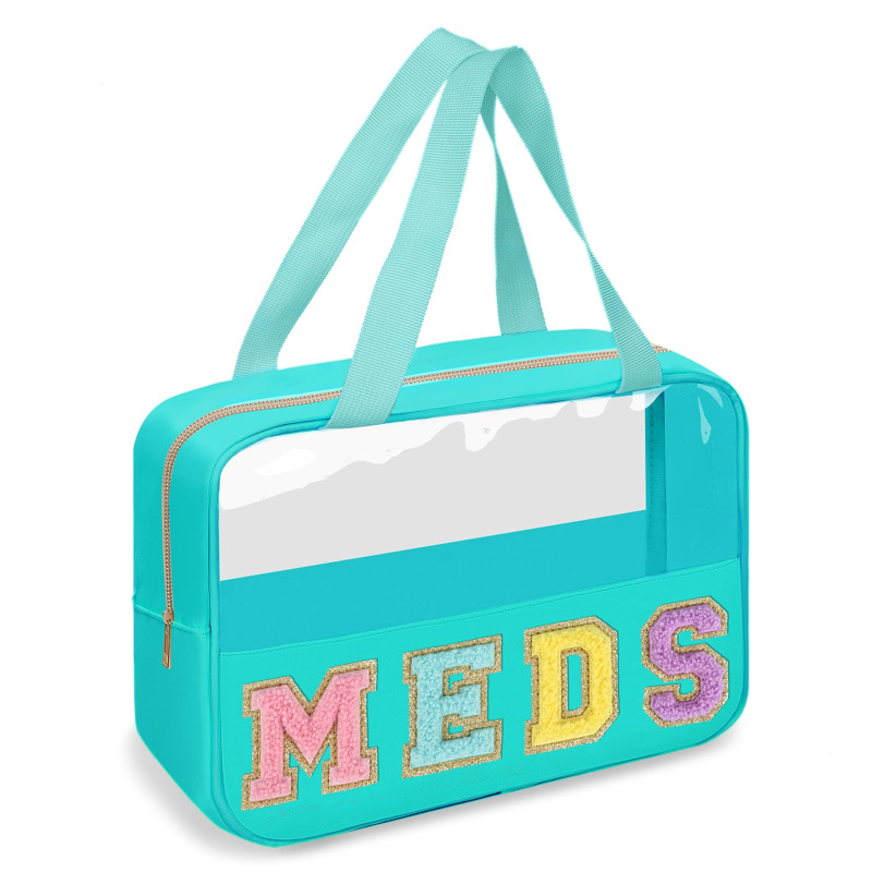 Διαφανές PVC τσαντάκι καλλυντικών με μοτίβο γράμματος, επένδυση από πολυεστέρα — αδιάβροχο, διαχωρισμός στεγνών–υγρών, ταξιδιωτικός οργανωτής