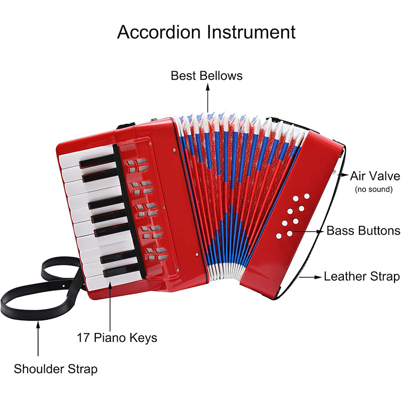 Acordeon pentru copii cu 17 clape și curea (Material: rășină; Brand: feifan; Vârstă: 4–6 ani)