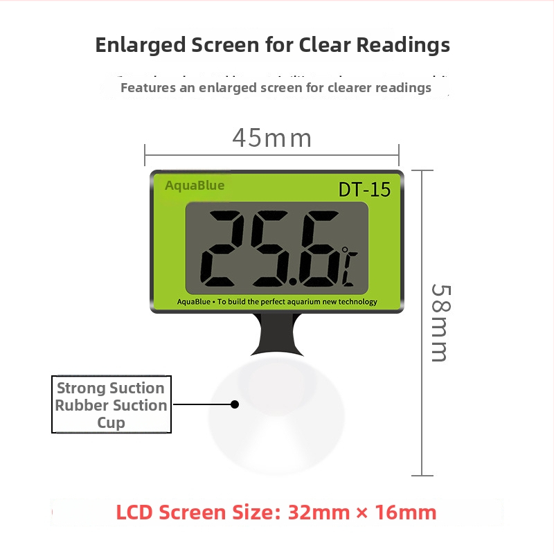 Akvarijski termometar s elektroničkim digitalnim zaslonom; visoka preciznost mjerenja temperature vode; ekološki ABS materijal.