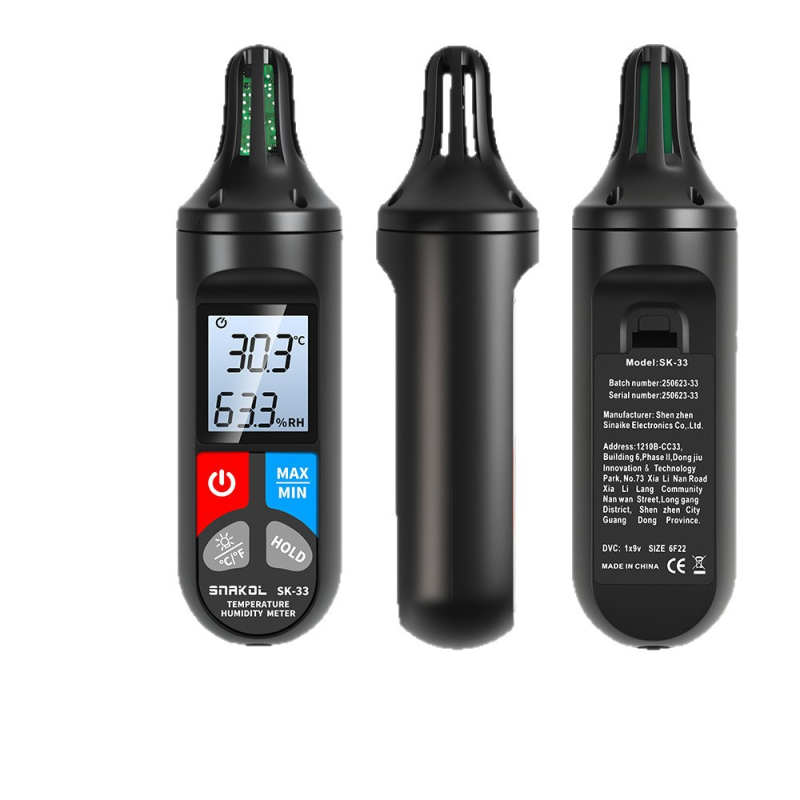 Sneco SK-33 ručni mjerač temperature i vlage – visoko precizan digitalni prikaz, industrijska razina, napajanje 9V baterijom, mjerenje okolne temperature