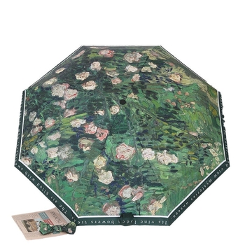 Ženska automatska kišobran za sunce, retro stil, UPF50+, 8 rebara, poliester 190T, kapsulni kompaktni dizajn s motivom ulja ruže