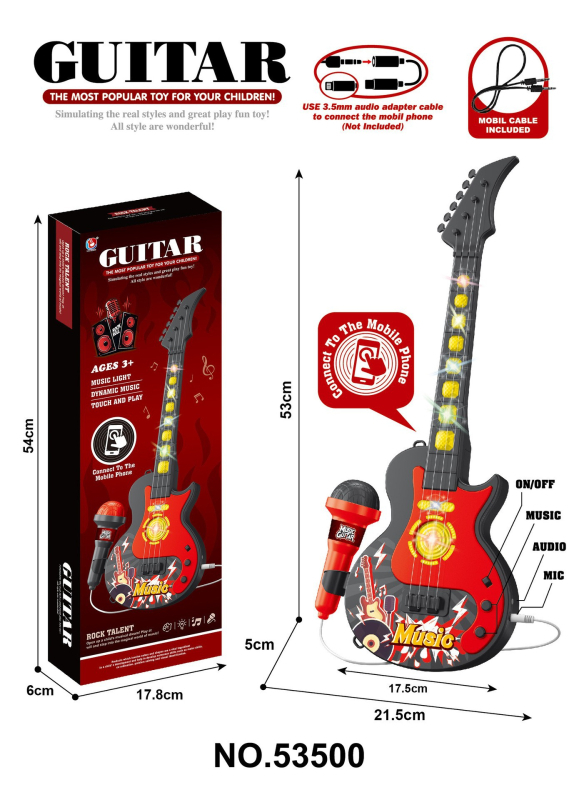 Dječja igračka gitara s mikrofonom i 5 svjetala za pjevanje (Materijal: plastika; Model: 5350; Snaga: 10; Dobna skupina: 4–6 godina)
