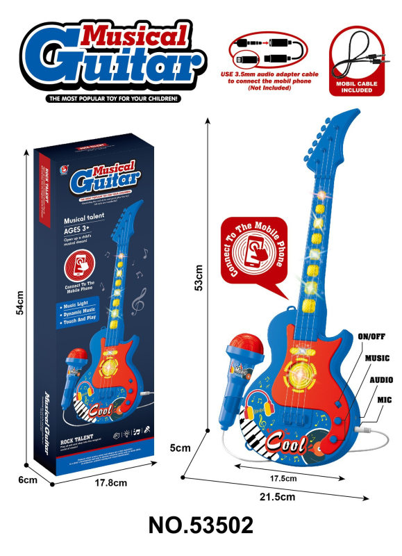 Dječja igračka gitara s mikrofonom i 5 svjetala za pjevanje (Materijal: plastika; Model: 5350; Snaga: 10; Dobna skupina: 4–6 godina)