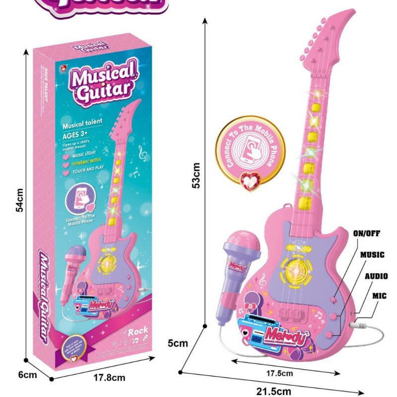 Dječja igračka gitara s mikrofonom i 5 svjetala za pjevanje (Materijal: plastika; Model: 5350; Snaga: 10; Dobna skupina: 4–6 godina)