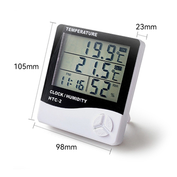 Hct-2 Digitalni mjerač temperature i vlage za unutarnju uporabu s budilicom i prikazom datuma i vremena, raspon 0–60, kompatibilan sa pametnim domom