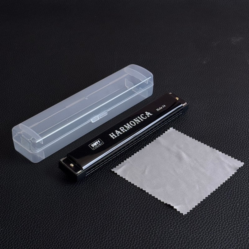 Armonică metalică pentru copii, cromatică, cu 24 de găuri, două rânduri, capac cromat din cupru