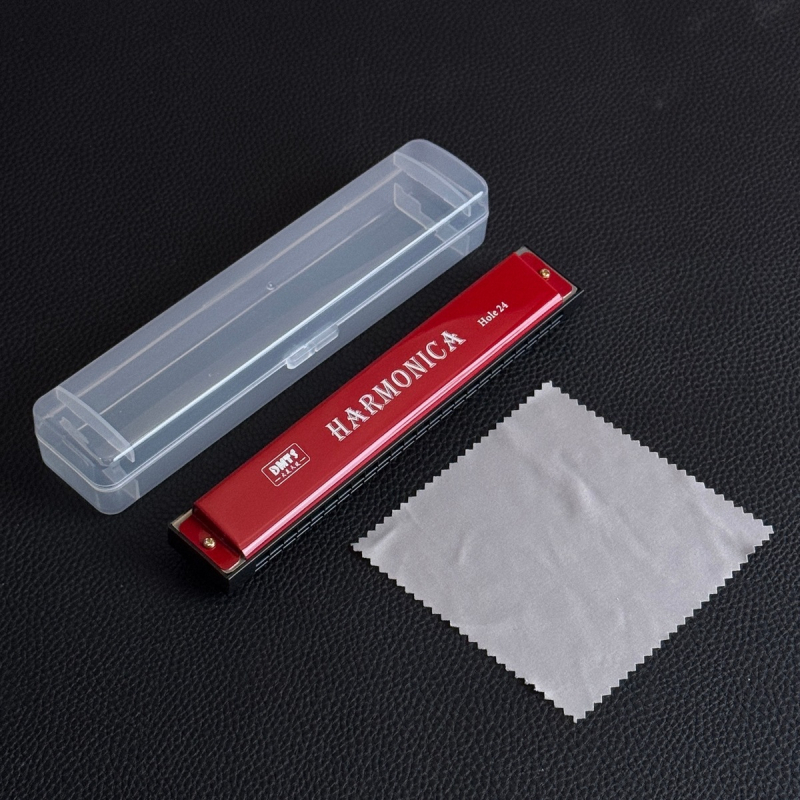 Armonică metalică pentru copii, cromatică, cu 24 de găuri, două rânduri, capac cromat din cupru