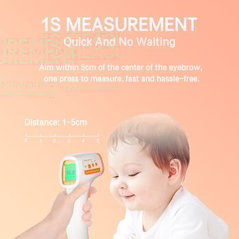 Безконтактен инфрачервен термометър за чело, модел Ank-M9 – бързи измервания, триецветна подсветка, точни резултати, аларма за висока температура, подходящ за деца и възрастни