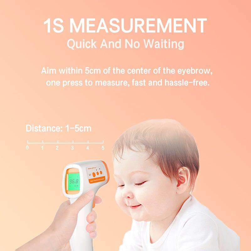 Безконтактен инфрачервен термометър за чело, модел Ank-M9 – бързи измервания, триецветна подсветка, точни резултати, аларма за висока температура, подходящ за деца и възрастни