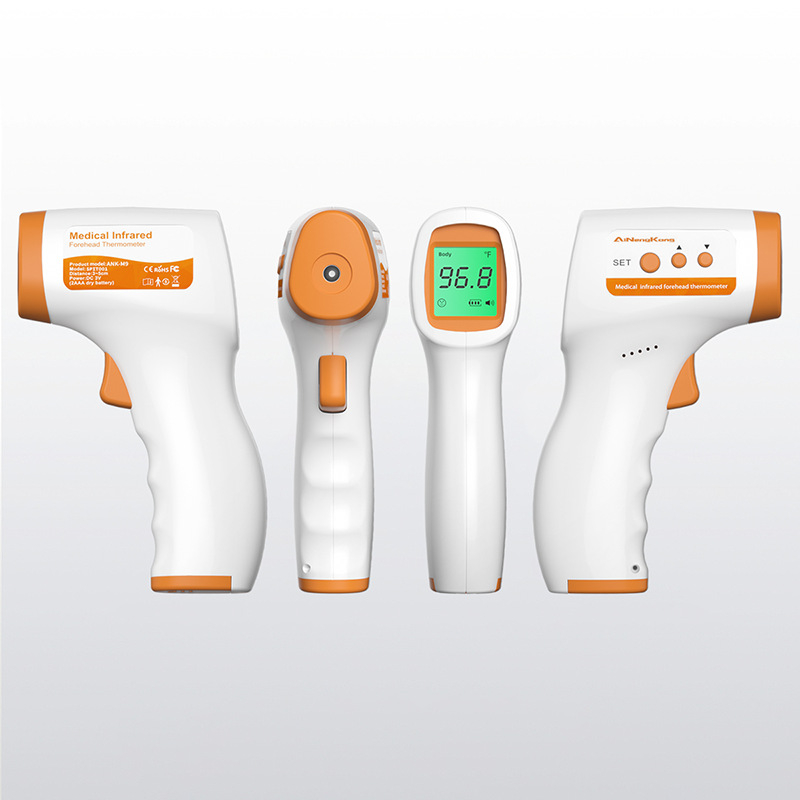 Безконтактен инфрачервен термометър за чело, модел Ank-M9 – бързи измервания, триецветна подсветка, точни резултати, аларма за висока температура, подходящ за деца и възрастни