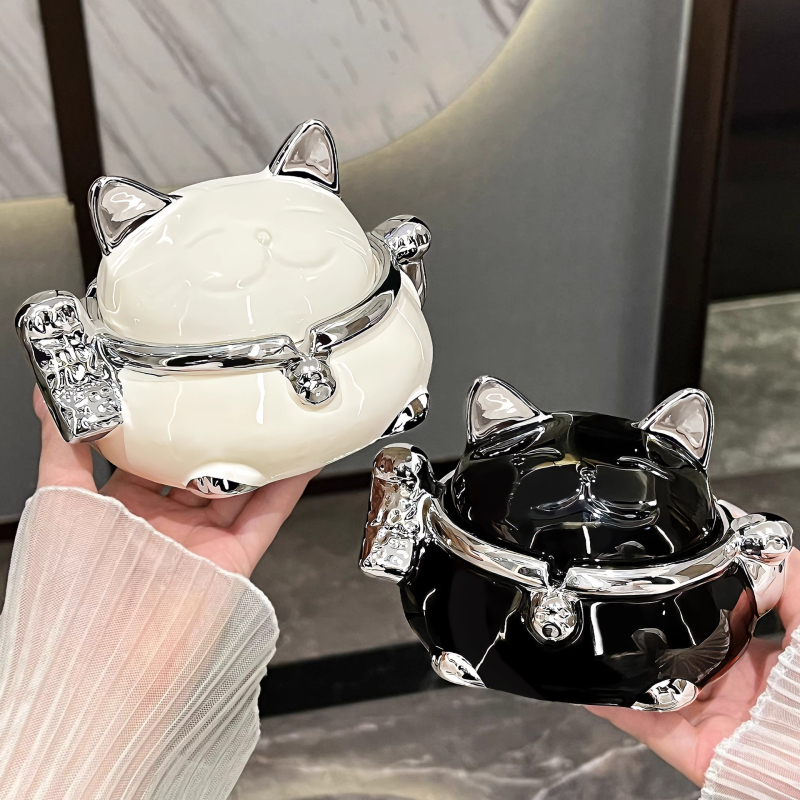 Keramička pepeljara Maneki-Neko s poklopcem – moderan kreativni dizajn, prilagodljivo, stilovi nordijski / crtani / novi kineski stil, Benyi Home Furnishings