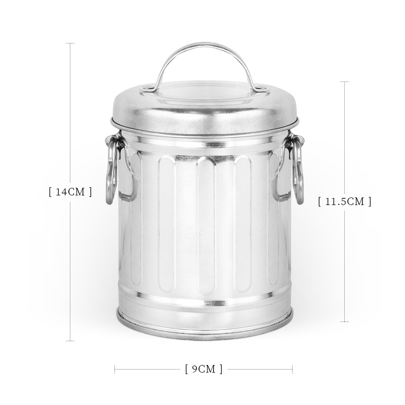 Scrumieră din metal galvanizat, în formă de găleată, cu capac, funcție de depozitare, personalizabilă