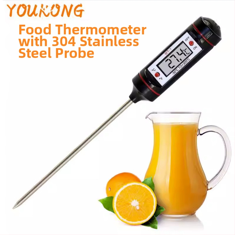Youkong digitálny teplomer na potraviny so sondou, pero typu, pre BBQ - meria teplotu miestnosti, vody, oleja a vzduchu