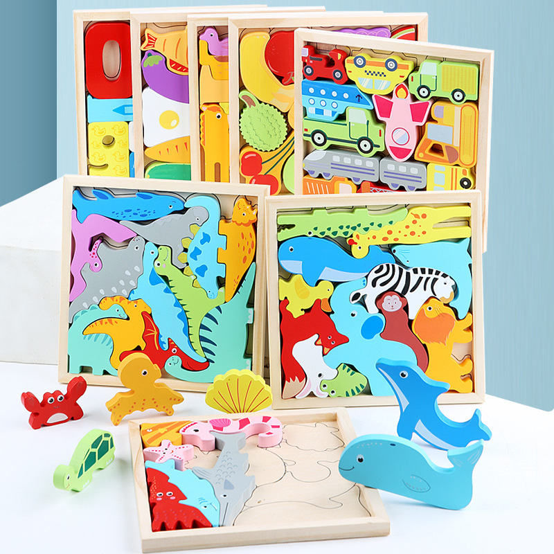 Drveni trodimenzionalni puzzle blokovi za djecu, edukativna igra za uzrast 0–3 godina