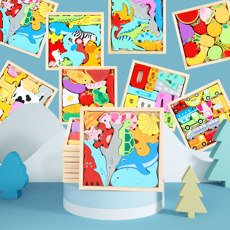 Drveni trodimenzionalni puzzle blokovi za djecu, edukativna igra za uzrast 0–3 godina