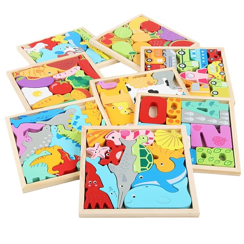Drveni trodimenzionalni puzzle blokovi za djecu, edukativna igra za uzrast 0–3 godina