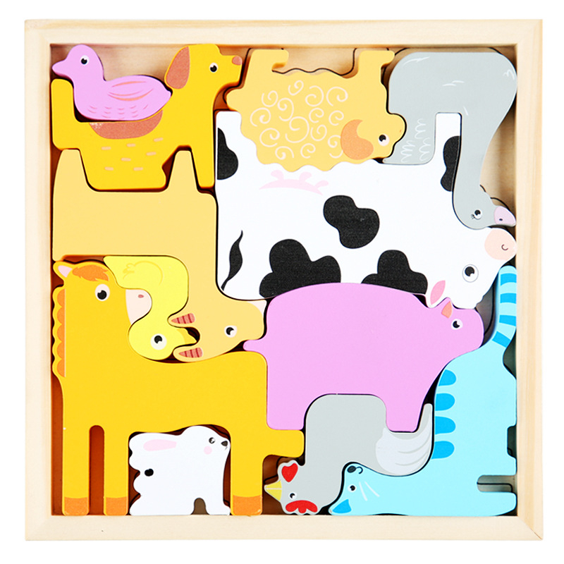 Drveni trodimenzionalni puzzle blokovi za djecu, edukativna igra za uzrast 0–3 godina