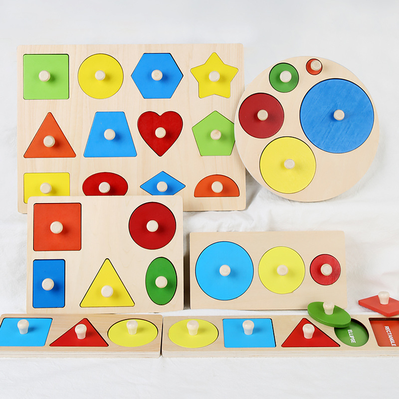 Montessori drveni geometrijski panel – ručni trodimenzionalni puzzle za bebe (0–3 godine) uz mogućnost prilagodbe uzorka