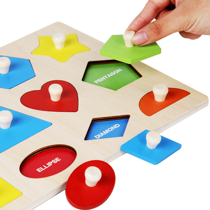 Montessori drveni geometrijski panel – ručni trodimenzionalni puzzle za bebe (0–3 godine) uz mogućnost prilagodbe uzorka