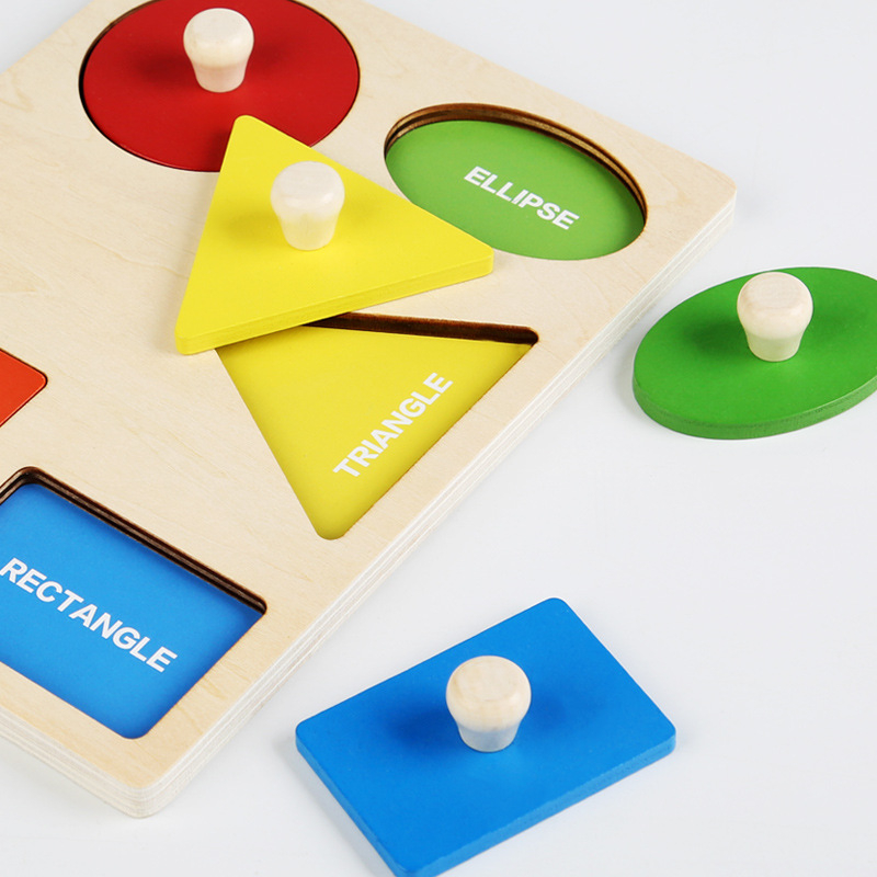 Montessori drveni geometrijski panel – ručni trodimenzionalni puzzle za bebe (0–3 godine) uz mogućnost prilagodbe uzorka