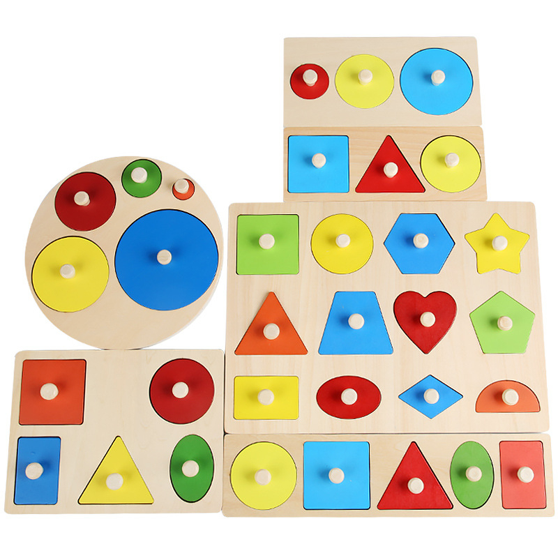 Montessori drveni geometrijski panel – ručni trodimenzionalni puzzle za bebe (0–3 godine) uz mogućnost prilagodbe uzorka