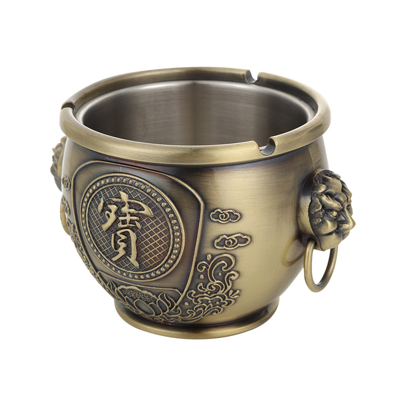 Európai stílusú, multifunkcionális hamutartó otthoni használatra fedéllel, dekoratív kiegészítő a nappali dohányzóasztalához, védelem a csöpögés ellen és lángtörlési funkcióval, cinkötvözetből