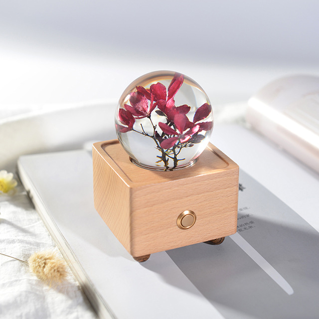 Dandelion difuzor Bluetooth cu lumină de noapte și floare conservată într-o sferă de rășină – ornament muzical, stil modern minimalist